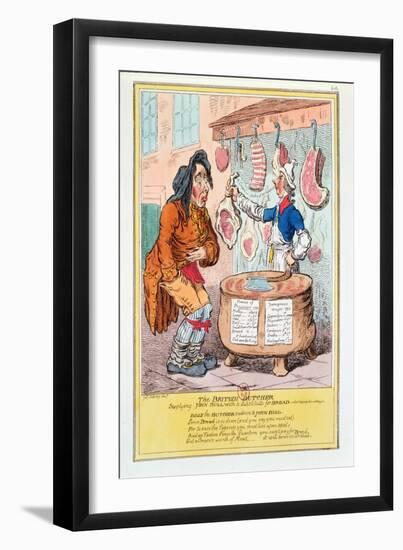 The British Butcher Supplying John Bull with a Substitute for Bread', 1795 (Colour Litho)-James Gillray-Framed Giclee Print