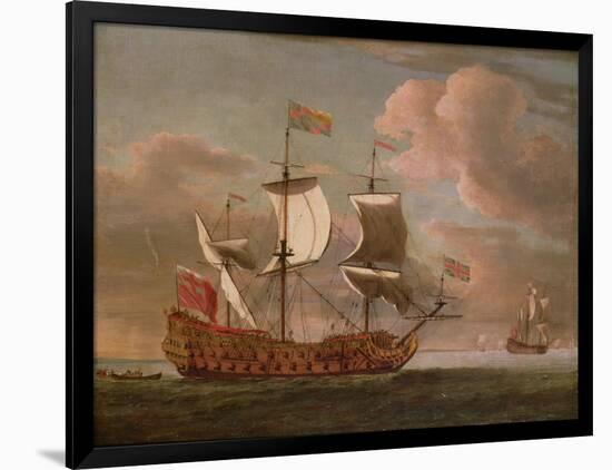 The British Man-O'-War `The Royal James' Flying the Royal Ensign Off a Coast-Willem Van De, The Younger Velde-Framed Giclee Print