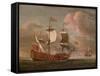 The British Man-O'-War `The Royal James' Flying the Royal Ensign Off a Coast-Willem Van De, The Younger Velde-Framed Stretched Canvas