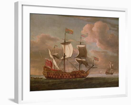 The British Man-O'-War `The Royal James' Flying the Royal Ensign Off a Coast-Willem Van De, The Younger Velde-Framed Giclee Print