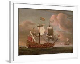 The British Man-O'-War `The Royal James' Flying the Royal Ensign Off a Coast-Willem Van De, The Younger Velde-Framed Giclee Print