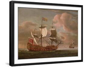 The British Man-O'-War `The Royal James' Flying the Royal Ensign Off a Coast-Willem Van De, The Younger Velde-Framed Giclee Print