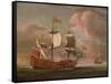The British Man-O'-War `The Royal James' Flying the Royal Ensign Off a Coast-Willem Van De, The Younger Velde-Framed Stretched Canvas