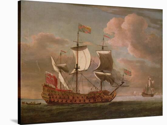The British Man-O'-War `The Royal James' Flying the Royal Ensign Off a Coast-Willem Van De, The Younger Velde-Stretched Canvas