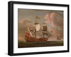 The British Man-O'-War `The Royal James' Flying the Royal Ensign Off a Coast-Willem Van De, The Younger Velde-Framed Giclee Print