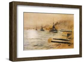 The British Second Division of Battleships Fire on the Germans at the Battle of Jutland-William Lionel Wyllie-Framed Photographic Print