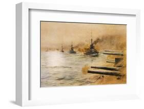 The British Second Division of Battleships Fire on the Germans at the Battle of Jutland-William Lionel Wyllie-Framed Photographic Print