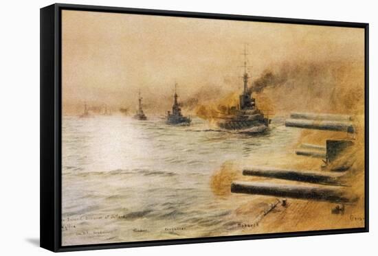 The British Second Division of Battleships Fire on the Germans at the Battle of Jutland-William Lionel Wyllie-Framed Stretched Canvas