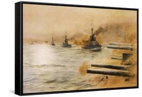 The British Second Division of Battleships Fire on the Germans at the Battle of Jutland-William Lionel Wyllie-Framed Stretched Canvas