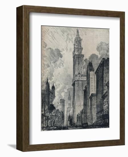 'The Broadway and the Woolworth Building, New York', 1912-Joseph Pennell-Framed Giclee Print