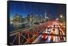 The Brooklyn Bridge and Lower Manhattan Skyline, New York City.-Jon Hicks-Framed Stretched Canvas