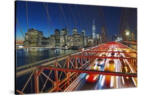 The Brooklyn Bridge and Lower Manhattan Skyline, New York City.-Jon Hicks-Stretched Canvas