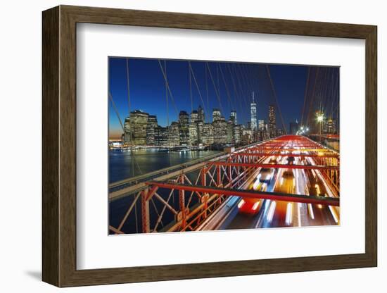 The Brooklyn Bridge and Lower Manhattan Skyline, New York City.-Jon Hicks-Framed Photographic Print