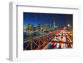 The Brooklyn Bridge and Lower Manhattan Skyline, New York City.-Jon Hicks-Framed Photographic Print