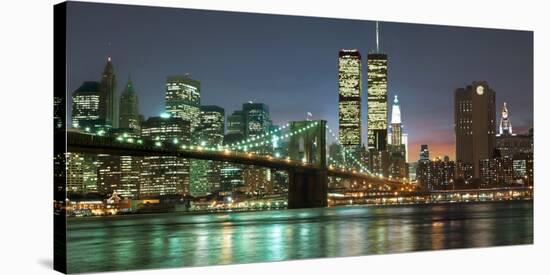 The Brooklyn Bridge and Twin Towers at Night-Barry Mancini-Stretched Canvas