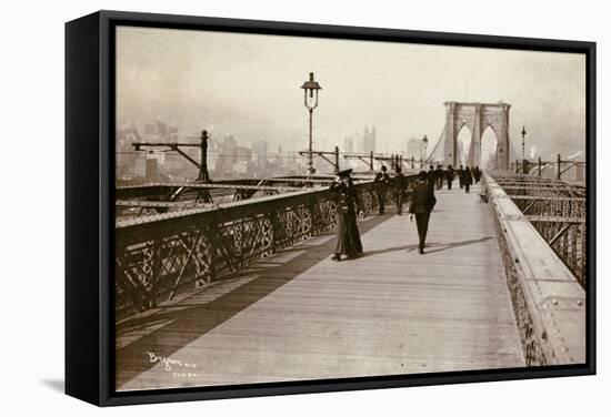 The Brooklyn Bridge Promenade, Looking Towards Manhattan, 1903-Joseph Byron-Framed Stretched Canvas