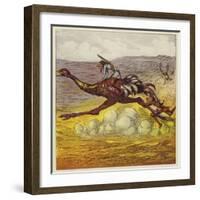 The Brothers Bold Escape the Gorillas by Riding an Ostrich-Ernest Henry Griset-Framed Giclee Print