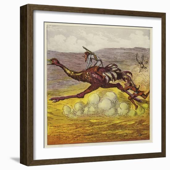 The Brothers Bold Escape the Gorillas by Riding an Ostrich-Ernest Henry Griset-Framed Giclee Print