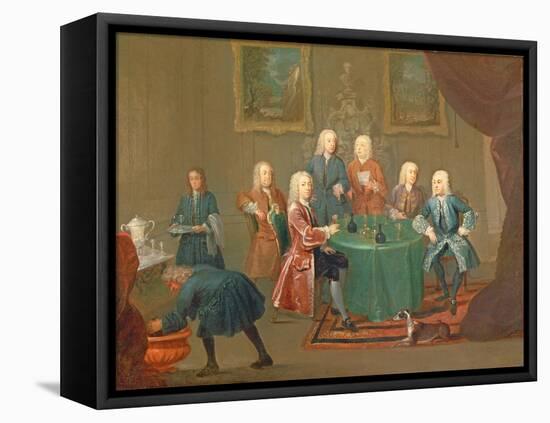 The Brothers Clarke with Other Gentlemen Taking Wine, c.1730-35-Gawen Hamilton-Framed Stretched Canvas