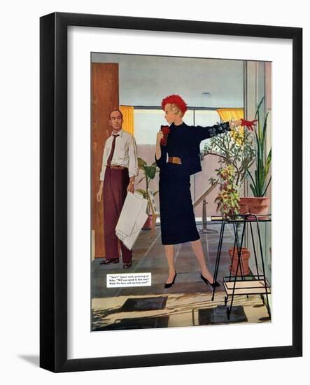 The Brute Next Door  - Saturday Evening Post "Leading Ladies", October 9, 1954 pg.22-Austin Briggs-Framed Giclee Print