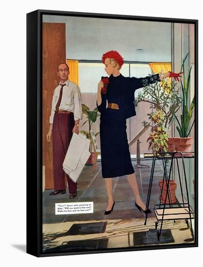 The Brute Next Door  - Saturday Evening Post "Leading Ladies", October 9, 1954 pg.22-Austin Briggs-Framed Stretched Canvas