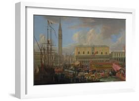 The Bucintoro Departing from the Bacino di San Marco, 1710-Luca Carlevaris-Framed Giclee Print