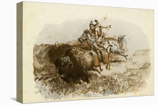 The Buffalo Hunt by C M Russell-Charles Marion Russell-Stretched Canvas