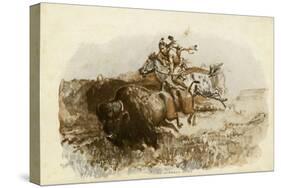 The Buffalo Hunt by C M Russell-Charles Marion Russell-Stretched Canvas