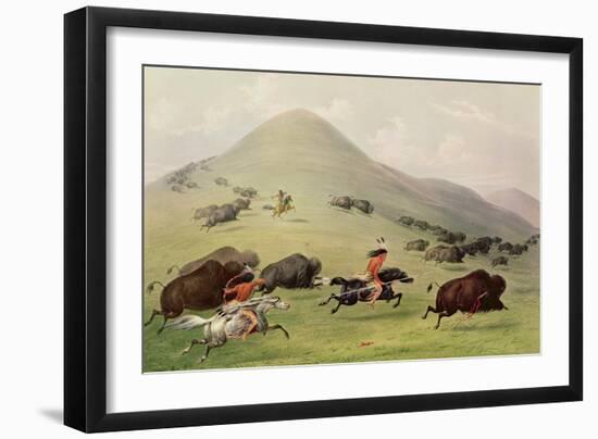 The Buffalo Hunt, C.1832 (Coloured Engraving)-George Catlin-Framed Giclee Print