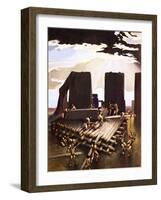 The Building of Stonehenge, an Imagined in 1978-Arthur Ranson-Framed Giclee Print