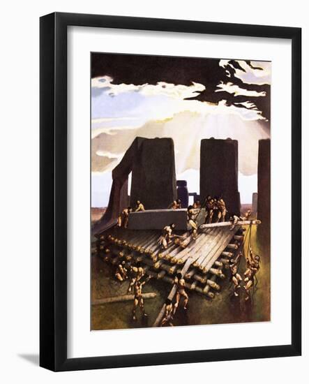 The Building of Stonehenge, an Imagined in 1978-Arthur Ranson-Framed Giclee Print