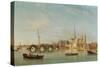 The Building of Westminster Bridge with an Imaginary View of Westminster Abbey, C.1742-Samuel Scott-Stretched Canvas