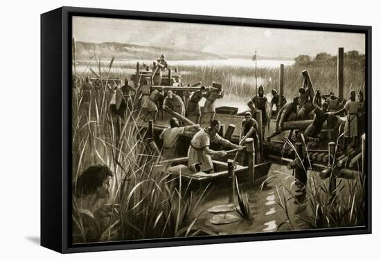 The Building of William's Causeway at Ely-null-Framed Stretched Canvas