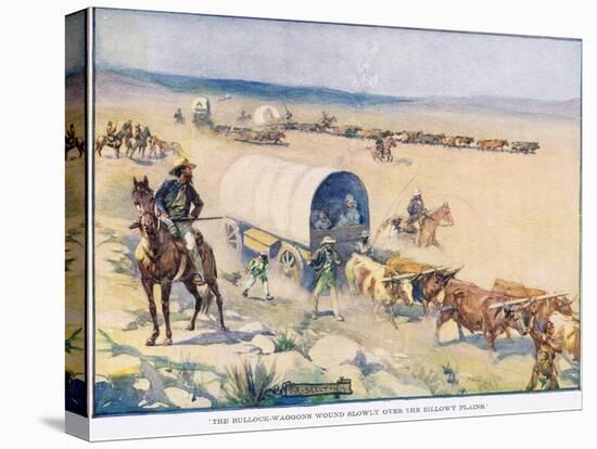 The Bullock Waggons Wound Slowly over the Billowy Plains-Joseph Ratcliffe Skelton-Stretched Canvas