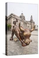The Bund Bull in Front of the Shanghai Pudong Development Bank and Customs House-Michael DeFreitas-Stretched Canvas