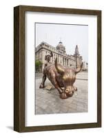 The Bund Bull in Front of the Shanghai Pudong Development Bank and Customs House-Michael DeFreitas-Framed Photographic Print
