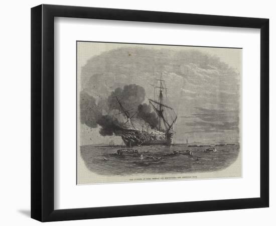 The Burning of HMS Bombay Off Montevideo-null-Framed Premium Giclee Print