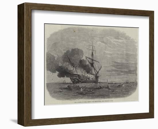 The Burning of HMS Bombay Off Montevideo-null-Framed Giclee Print