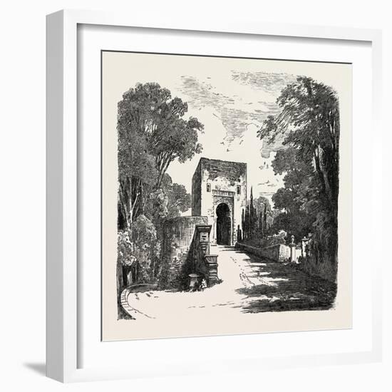 The Burning of the Alhambra at Granada: the Gate of Justice, Andalusia, Spain, 1890-null-Framed Giclee Print