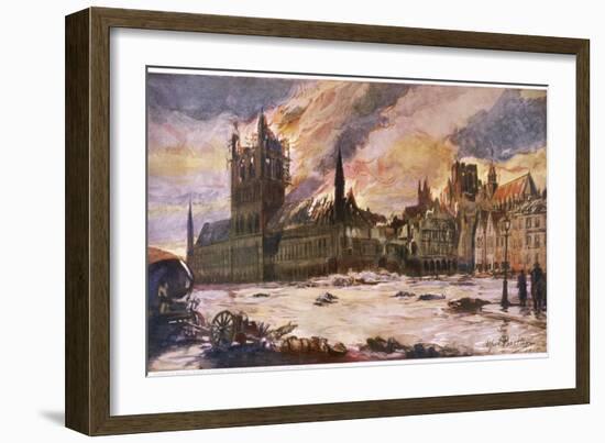 The Burning of the Cloth Hall in Ypres Belgium-Alfred Bastien-Framed Photographic Print