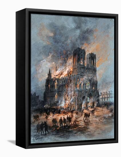 The Burning Reims Cathedral-Gustave Fraipont-Framed Stretched Canvas