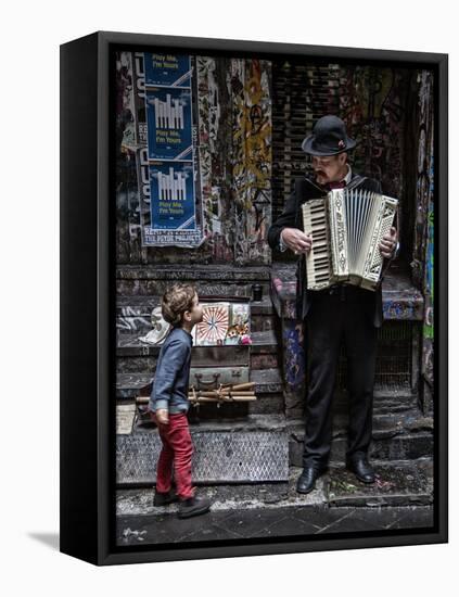 The Busker and the Boy-Vince Russell-Framed Stretched Canvas