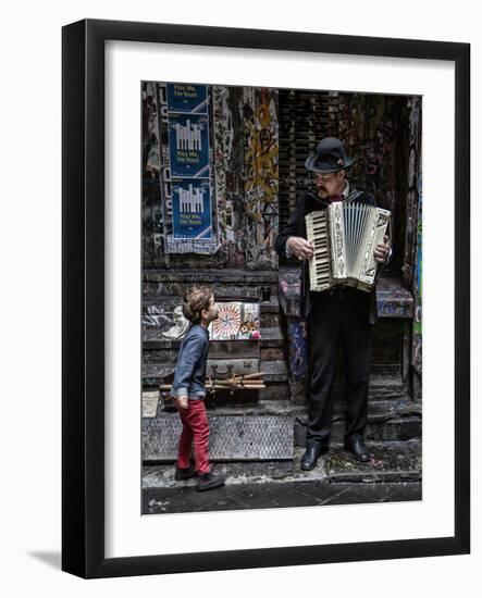 The Busker and the Boy-Vince Russell-Framed Photographic Print