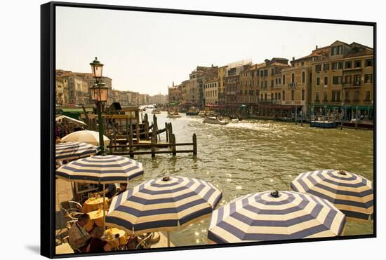 The Bustling River Front Along the Gran Canal, Italy-David Noyes-Framed Stretched Canvas