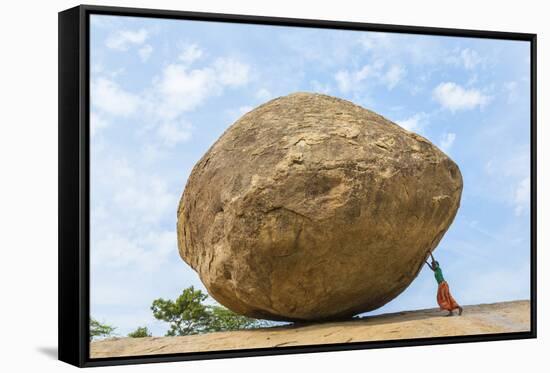 The Butterball Rock at Mamallapuram, Tamil Nadu, Southern India-Peter Adams-Framed Stretched Canvas