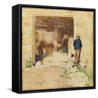 The Byre (W/C on Paper)-Joseph Crawhall-Framed Stretched Canvas