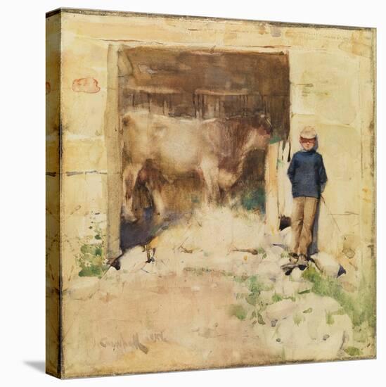 The Byre (W/C on Paper)-Joseph Crawhall-Stretched Canvas