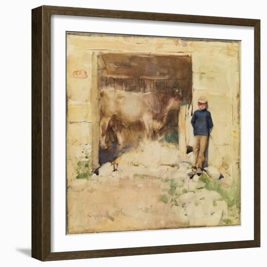 The Byre (W/C on Paper)-Joseph Crawhall-Framed Giclee Print