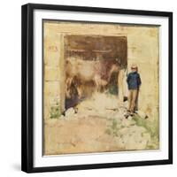 The Byre (W/C on Paper)-Joseph Crawhall-Framed Giclee Print