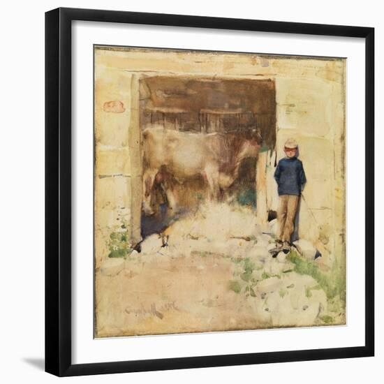 The Byre (W/C on Paper)-Joseph Crawhall-Framed Giclee Print